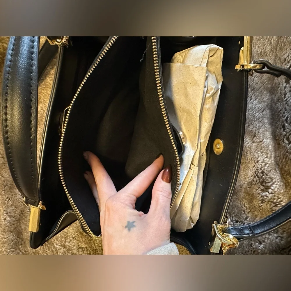 Steve Madden Black Crossbody Bag with Gold Accents - Picture 3 of 5